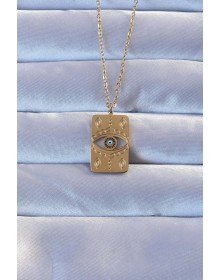 316L Altın Renk İşlemeli Nazarlı Vintage Kolye