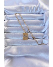 316L Altın Renk İşlemeli Nazarlı Vintage Kolye