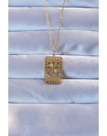 316L Altın Renk İşlemeli Yonca Model Vintage Kolye