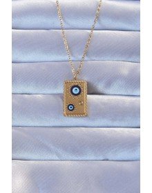 316L Altın Renk İşlemeli Nazarlı Vintage Kolye