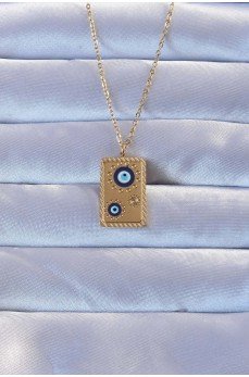 316L Altın Renk İşlemeli Nazarlı Vintage Kolye