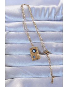 316L Altın Renk İşlemeli Nazarlı Vintage Kolye