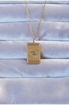 316L Altın Renk İşlemeli Nazarlı Göz Model Vintage Kolye