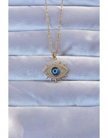316L Altın Renk Zirkon Taşlı Nazarlı Göz Kolye