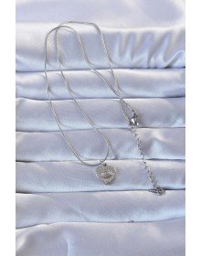 316L Gümüş Renk Zirkon Taşlı İşlemeli Göz Detay Kalp Kolye