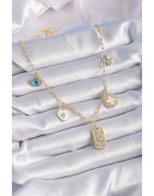 Gold Renk Zirkon Taşlı Çoklu Figür Model Şans Kolyesi