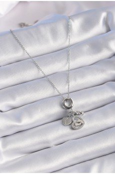 316L Çelik Gümüş Renk Zirkon Taş Detay Kalp Model Charm Kadın Kolye