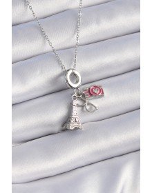 316L Çelik Gümüş Renk Eyfel Kule Fotoğraf Makinesi Model Charm Kadın Kolye