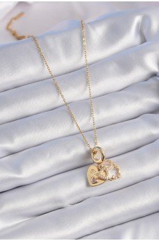 316L Çelik Gold Renk Zirkon Taşlı Sonsuzluk Kalp Figür Charm Model Kadın Kolye