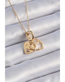 316L Çelik Gold Renk Zirkon Taşlı Sonsuzluk Kalp Figür Charm Model Kadın Kolye