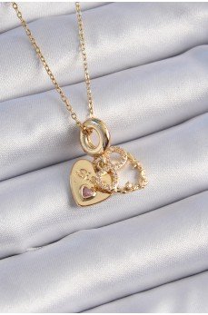 316L Çelik Gold Renk Zirkon Taşlı Sonsuzluk Kalp Figür Charm Model Kadın Kolye
