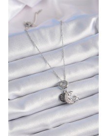 316L Çelik Gümüş Renk Zirkon Taşlı Ay Yıldız  Figür Charm Model Kadın Kolye