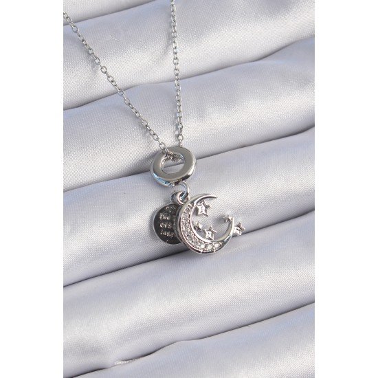 316L Çelik Gümüş Renk Zirkon Taşlı Ay Yıldız Figür Charm Model Kadın Kolye 316L Çelik Gümüş Renk Zirkon Taşlı Ay Yıldız Figür Charm Model Kadın Kolye