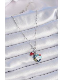 316L Çelik Gümüş Renk Yapboz Motif Kalp Figür Charm Model Kadın Kolye