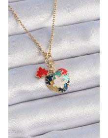 316L Çelik Gold Renk Yapboz Motif Kalp Figür Charm Model Kadın Kolye