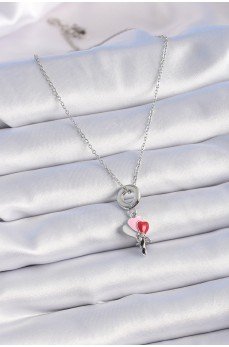 316L Çelik Gümüş Renk Renkli Kalp Figür Charm Model Kadın Kolye