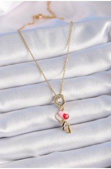 316L Çelik Gold Renk Renkli Kalp Figür Charm Model Kadın Kolye