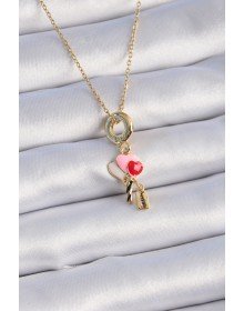 316L Çelik Gold Renk Renkli Kalp Figür Charm Model Kadın Kolye