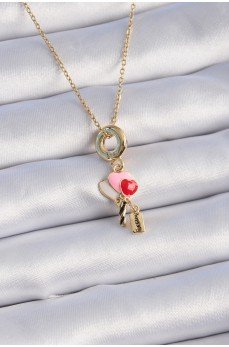 316L Çelik Gold Renk Renkli Kalp Figür Charm Model Kadın Kolye
