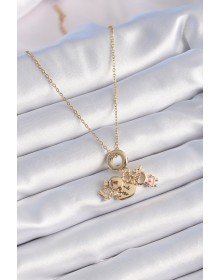 316L Çelik Gold Renk Zirkon Taş Detay Çocuk Figür Charm Model Kadın Kolye