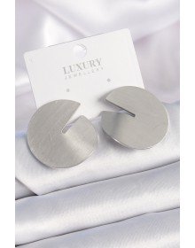 Pirinç Gümüş Renk Daire Plaka Model Kadın Küpe