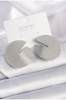 Pirinç Gümüş Renk Daire Plaka Model Kadın Küpe