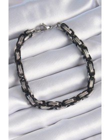 316L Çelik Siyah Gümüş Renk Kral Zincir Model Erkek Bileklik