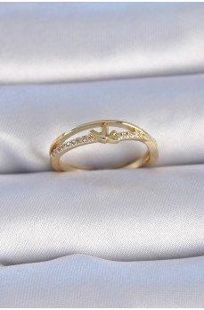 Pirinç Gold Renk Zirkon Taşlı Kalp Model Kadın Yüzük