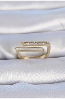 Pirinç Gold Renk Zirkon Taşlı Beyaz Sedef Detay Kadın Yüzük Pirinç Gold Renk Zirkon Taşlı Beyaz Sedef Detay Kadın Yüzük