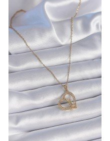 316L Çelik Zincir Gold Renk Zirkon Taşlı Kalp Model Melek Detay Kadın Kolye