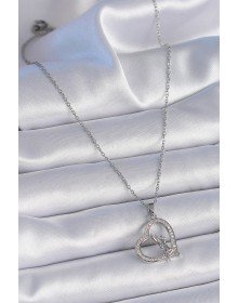 316L Çelik Zincir Gümüş Renk Zirkon Taşlı Kalp Model Melek Detay Kadın Kolye