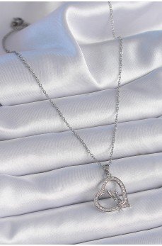 316L Çelik Zincir Gümüş Renk Zirkon Taşlı Kalp Model Melek Detay Kadın Kolye