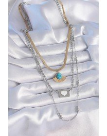 316L Çelik Mix Renk 3'lü Zincir Damla Madalyon Figür Uzun Kadın Kolye