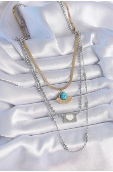 316L Çelik Mix Renk 3'lü Zincir Damla Madalyon Figür Uzun Kadın Kolye