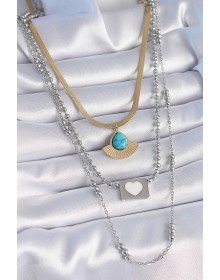 316L Çelik Mix Renk 3'lü Zincir Damla Madalyon Figür Uzun Kadın Kolye