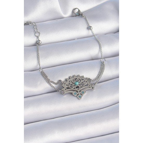 316L Çelik Gümüş Renk Mavi Taşlı Etnik Desen Kadın Bileklik 316L Çelik Gümüş Renk Mavi Taşlı Etnik Desen Kadın Bileklik