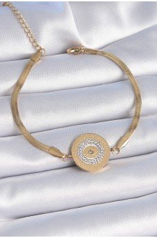 316L Çelik Gold Renk İtalyan Zincir Zirkon Taşlı Göz İşlemeli Madalyon Model Kadın Bileklik 316L Çelik Gold Renk İtalyan Zincir Zirkon Taşlı Göz İşlemeli Madalyon Model Kadın Bileklik