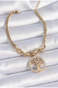 316L Çelik Gold Renk Zirkon Taşlı Yaşam Ağacı Figür Kadın Bileklik 316L Çelik Gold Renk Zirkon Taşlı Yaşam Ağacı Figür Kadın Bileklik
