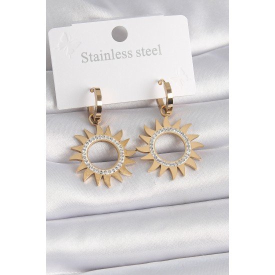 316L Çelik Gold Renk Zirkon Taşlı Güneş Model Kadın Küpe 316L Çelik Gold Renk Zirkon Taşlı Güneş Model Kadın Küpe