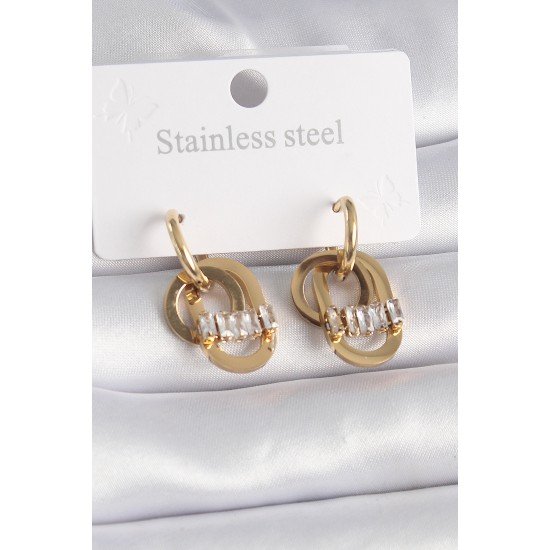 316L Çelik Gold Renk Zirkon Taşlı Halka Model Kadın Küpe 316L Çelik Gold Renk Zirkon Taşlı Halka Model Kadın Küpe