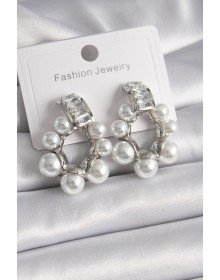 Pirinç Gümüş Renk Su Yolu Zirkon Taşlı İncili Halka Model Kadın Küpe