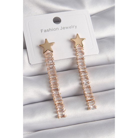 Pirinç Gold Renk Yıldız Model Su Yolu Zirkon Taşlı Kadın Küpe Pirinç Gold Renk Yıldız Model Su Yolu Zirkon Taşlı Kadın Küpe