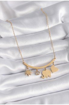 316L Çelik Gold Renk Fil Figür Zirkon Taş Detay Kadın Kolye