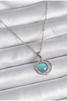 316L Çelik Gümüş Renk Mavi Sedefli Hilal Model Kadın Kolye