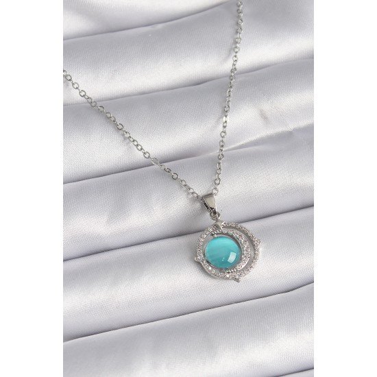 316L Çelik Gümüş Renk Mavi Sedefli Hilal Model Kadın Kolye 316L Çelik Gümüş Renk Mavi Sedefli Hilal Model Kadın Kolye