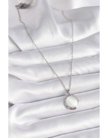 316L Çelik Gümüş Renk Beyaz Sedefli Daire Model Kadın Kolye