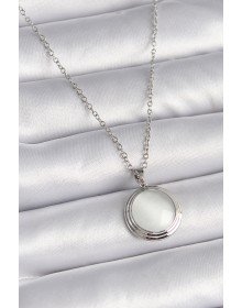 316L Çelik Gümüş Renk Beyaz Sedefli Daire Model Kadın Kolye