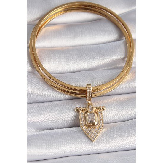 Pirinç Gold Renk Baget Zirkon Taşlı Ajda Charm