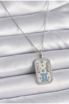 316L Çelik Gümüş Renk Zincir İkizler Burcu Zirkon Taşlı Kadın Kolye