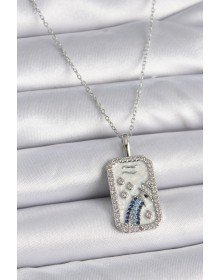 316L Çelik Gümüş Renk Zincir Kova Burcu Zirkon Taşlı Kadın Kolye